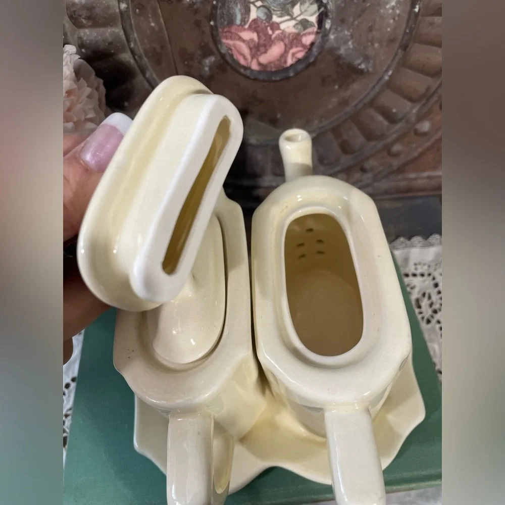 Restoration Hardware ceramic mini teapots creamer pitcher tray French Country